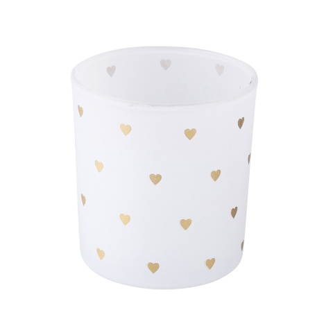 ŚWIECZNIK SZKLANY MATOWY 7,5X8 CM DEK. SERDUSZKA