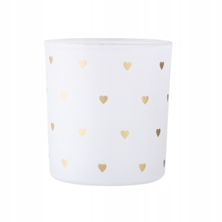 ŚWIECZNIK SZKLANY MATOWY 7,5X8 CM DEK. SERDUSZKA