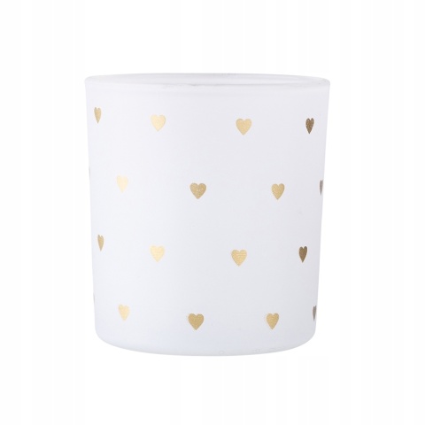 ŚWIECZNIK SZKLANY MATOWY 7,5X8 CM DEK. SERDUSZKA