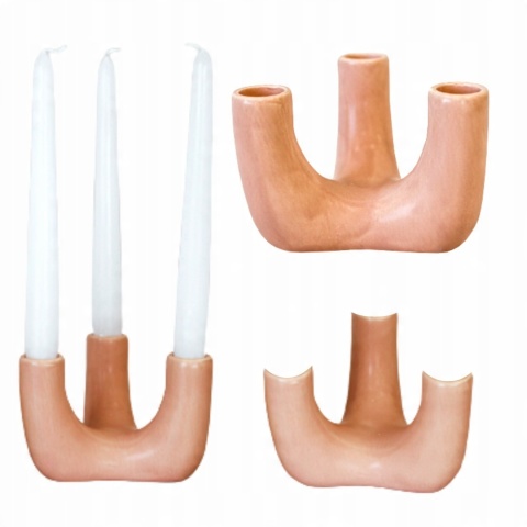 Świecznik długie świece ceramiczny różowy boho 3