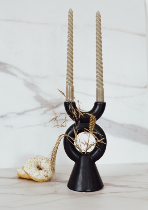 Świecznik do długich świec 2 stołowy czarny boho