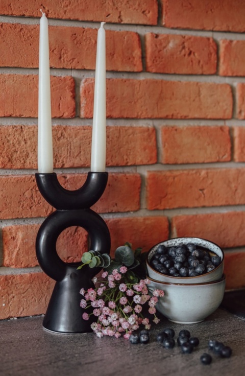 Świecznik do długich świec 2 stołowy czarny boho