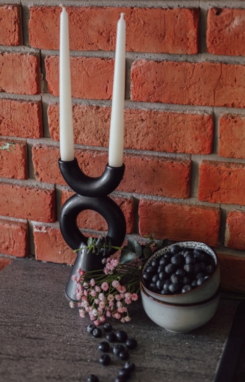 Świecznik do długich świec 2 stołowy czarny boho