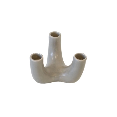 Świecznik szary do długich świec 3 ceramiczny boho