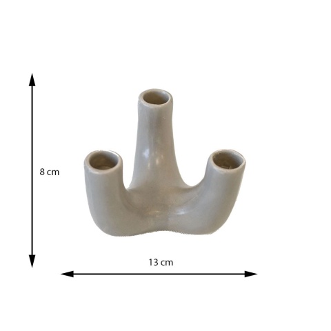 Świecznik szary do długich świec 3 ceramiczny boho