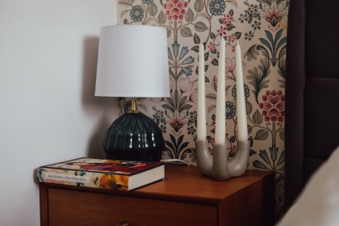 Świecznik szary do długich świec 3 ceramiczny boho