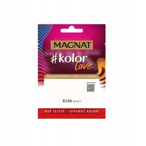 MAGNAT KOLOROWE LOVE farba plamoodporna TESTER KL06 biały 25ML