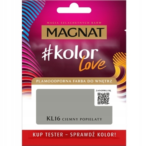 MAGNAT KOLOROWE LOVE farba plamoodporna TESTER KL16 ciemny popie 25ML